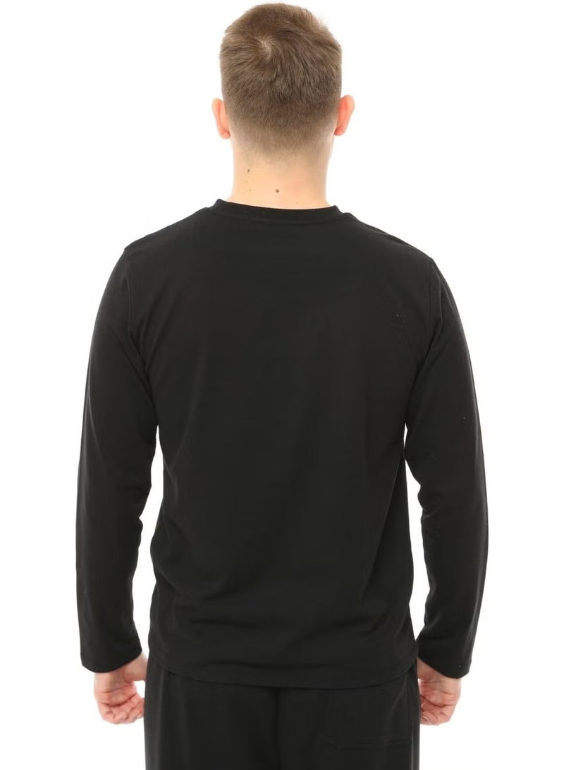 Defy's Men's Long Sleeve Crew Neck T-Shirt Black - Image 1